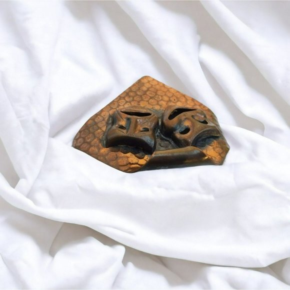 Vintage Comedy Tragedy Copper Brooch - Picture 3 of 6